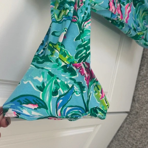 Lilly Pulitzer Blue and Pink Leaf Print Blouse - Picture 5 of 5